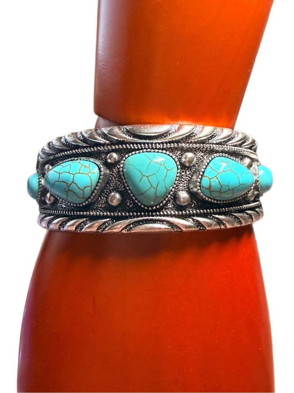 Turquoise Stone Silver-Tone Cuff Bracelet Navajo Southwest Women's Jewelry